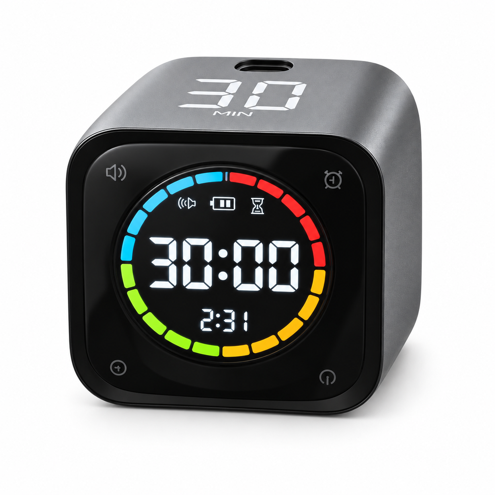 Black timer with four flip-to-start presets